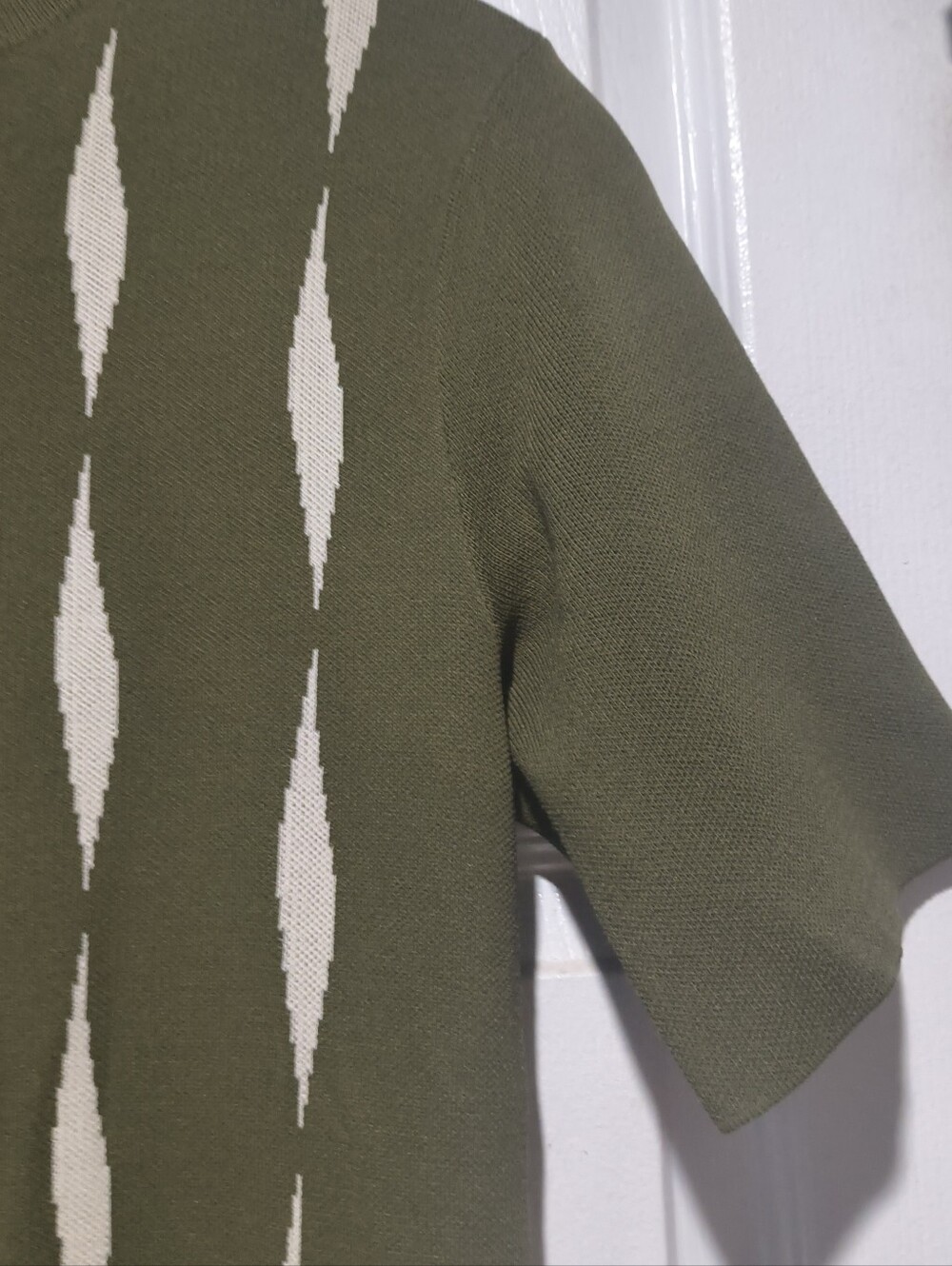 Saunders Collective Green Diamond Jacquard Short Sleeve Sweater Dress - Size M - Picture 6 of 15